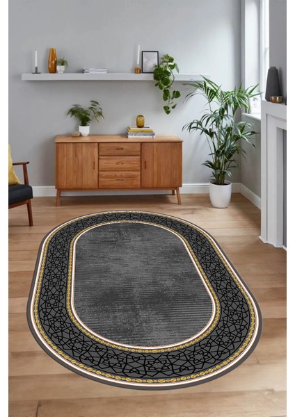 Dijital Kaymaz Yıkanabilir Çerçeveli Oval Yolluk Mutfak Salon Halısı, N-O-Çerçeveli-35-Gri, fırsatları