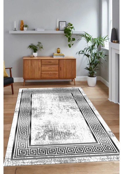 Dijital Baskılı Kaymaz Yıkanabilir Çerçeveli Yolluk Mutfak Salon Halısı, N-Çerçeveli-13-Gri,