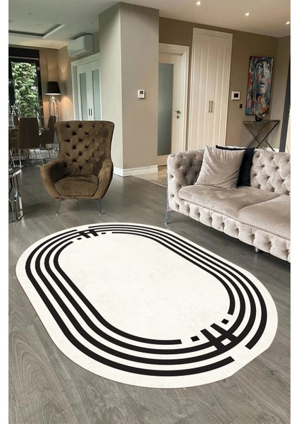Dijital Kaymaz Yıkanabilir Çerçeveli Oval Yolluk Mutfak Salon Halısı, N-O-Çerçeveli-44-Krem, modelleri