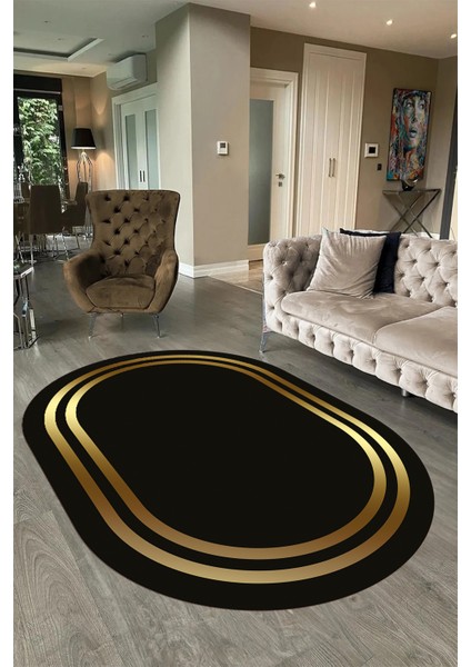 Dijital Kaymaz Yıkanabilir Çerçeveli Oval Yolluk Mutfak Salon Halısı, N-O-Çerçeveli-38-Gold, modelleri