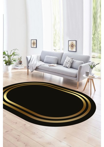 Dijital Kaymaz Yıkanabilir Çerçeveli Oval Yolluk Mutfak Salon Halısı, N-O-Çerçeveli-38-Gold, indirimleri