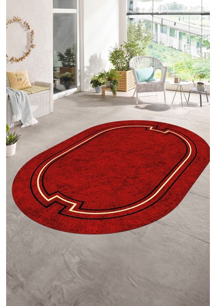 Dijital Kaymaz Yıkanabilir Çerçeveli Oval Yolluk Mutfak Salon Halısı, N-O-Çerçeveli-50-Bordo, fiyatları