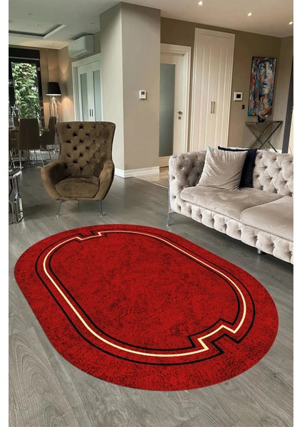 Dijital Kaymaz Yıkanabilir Çerçeveli Oval Yolluk Mutfak Salon Halısı, N-O-Çerçeveli-50-Bordo, modelleri