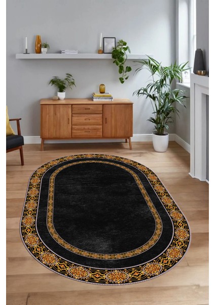 Dijital Kaymaz Yıkanabilir Çerçeveli Oval Yolluk Mutfak Salon Halısı, N-O-Çerçeveli-48-Antrasit, fırsatları