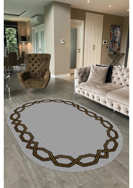 Dijital Kaymaz Yıkanabilir Çerçeveli Oval Yolluk Mutfak Salon Halısı, N-O-Çerçeveli-49-Gri, modelleri