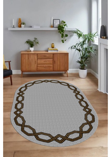 Dijital Kaymaz Yıkanabilir Çerçeveli Oval Yolluk Mutfak Salon Halısı, N-O-Çerçeveli-49-Gri, fırsatları