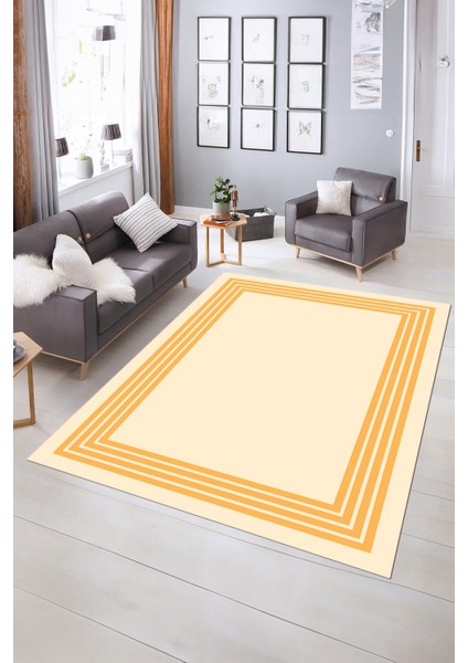 Dijital Baskılı Kaymaz Yıkanabilir Çerçeveli Yolluk Mutfak Salon Halısı, N-Çerçeveli-07-Krem,