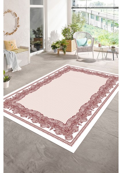 Dijital Baskılı Kaymaz Yıkanabilir Çerçeveli Yolluk Mutfak Salon Halısı, N-Çerçeveli-34-Bordo, fiyatları