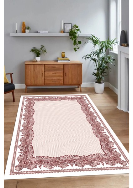 Dijital Baskılı Kaymaz Yıkanabilir Çerçeveli Yolluk Mutfak Salon Halısı, N-Çerçeveli-34-Bordo, fırsatları