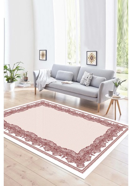 Dijital Baskılı Kaymaz Yıkanabilir Çerçeveli Yolluk Mutfak Salon Halısı, N-Çerçeveli-34-Bordo, indirimleri