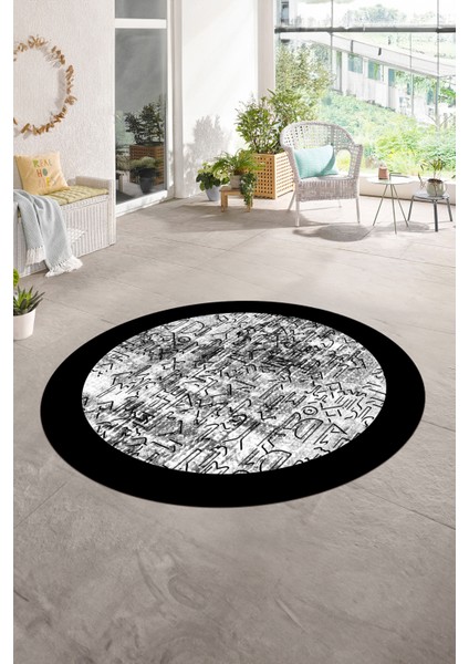 Dijital Kaymaz Yıkanabilir Çerçeveli Desen Yuvarlak Mutfak Salon Halısı, N-Y-Çerçeveli-16-Siyah, fiyatları