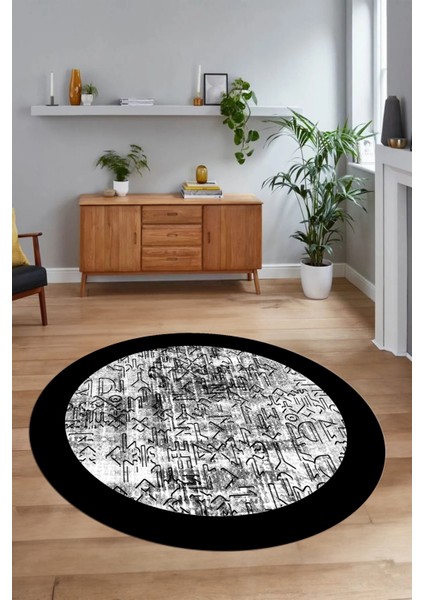 Dijital Kaymaz Yıkanabilir Çerçeveli Desen Yuvarlak Mutfak Salon Halısı, N-Y-Çerçeveli-16-Siyah, fırsatları
