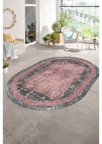 Dijital Kaymaz Yıkanabilir Çerçeveli Oval Yolluk Mutfak Salon Halısı, N-O-Çerçeveli-14-Pembe, fiyatları