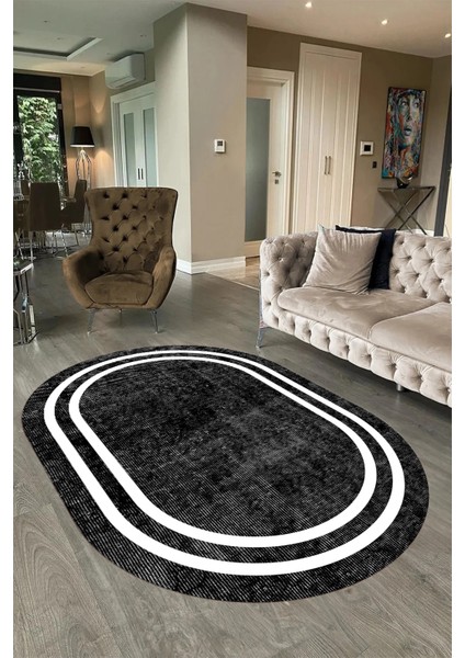 Dijital Kaymaz Yıkanabilir Çerçeveli Oval Yolluk Mutfak Salon Halısı, N-O-Çerçeveli-30-Siyah, modelleri