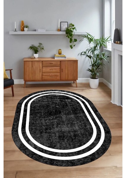 Dijital Kaymaz Yıkanabilir Çerçeveli Oval Yolluk Mutfak Salon Halısı, N-O-Çerçeveli-30-Siyah, fırsatları