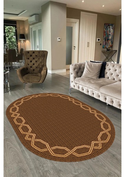 Dijital Kaymaz Yıkanabilir Çerçeveli Oval Yolluk Mutfak Salon Halısı, N-O-Çerçeveli-49-Kahve, modelleri