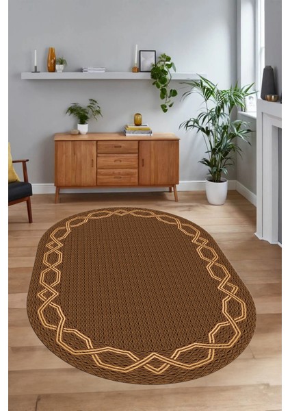 Dijital Kaymaz Yıkanabilir Çerçeveli Oval Yolluk Mutfak Salon Halısı, N-O-Çerçeveli-49-Kahve, fırsatları