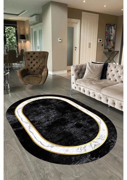 Dijital Kaymaz Yıkanabilir Çerçeveli Oval Yolluk Mutfak Salon Halısı, N-O-Çerçeveli-18-Antrasit, modelleri