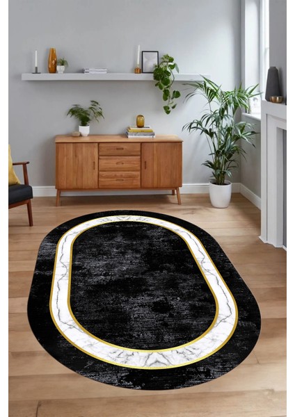 Dijital Kaymaz Yıkanabilir Çerçeveli Oval Yolluk Mutfak Salon Halısı, N-O-Çerçeveli-18-Antrasit, fırsatları