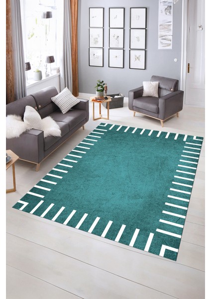 Dijital Baskılı Kaymaz Yıkanabilir Çerçeveli Yolluk Mutfak Salon Halısı, N-Çerçeveli-40-Mavi,