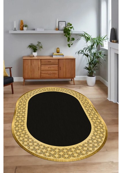 Dijital Kaymaz Yıkanabilir Çerçeveli Oval Yolluk Mutfak Salon Halısı, N-O-Çerçeveli-29-Siyah, fırsatları