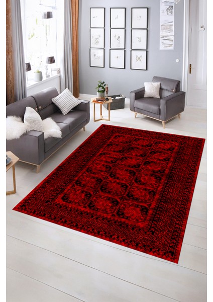 Dijital Baskılı Kaymaz Yıkanabilir Çerçeveli Yolluk Mutfak Salon Halısı, N-Çerçeveli-20-Kırmızı,