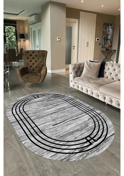 Dijital Kaymaz Yıkanabilir Çerçeveli Oval Yolluk Mutfak Salon Halısı, N-O-Çerçeveli-42-Gri, modelleri