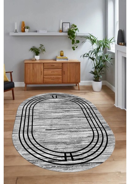 Dijital Kaymaz Yıkanabilir Çerçeveli Oval Yolluk Mutfak Salon Halısı, N-O-Çerçeveli-42-Gri, fırsatları