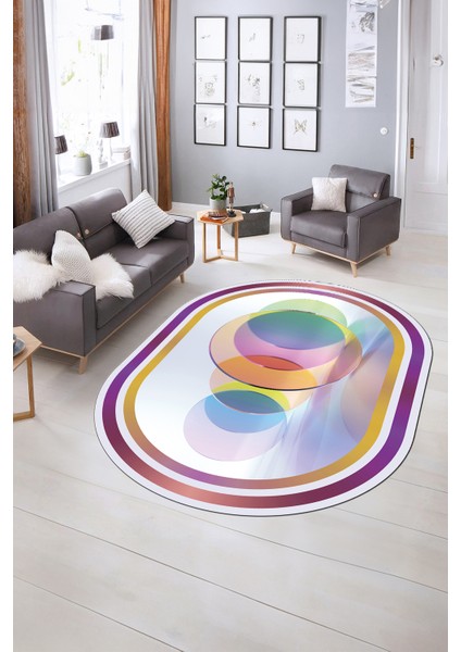 Dijital Kaymaz Yıkanabilir Çerçeveli Oval Yolluk Mutfak Salon Halısı, N-O-Çerçeveli-24-Renkli,