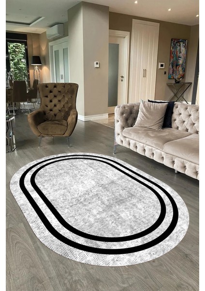 Dijital Kaymaz Yıkanabilir Çerçeveli Oval Yolluk Mutfak Salon Halısı, N-O-Çerçeveli-30-Beyaz, modelleri