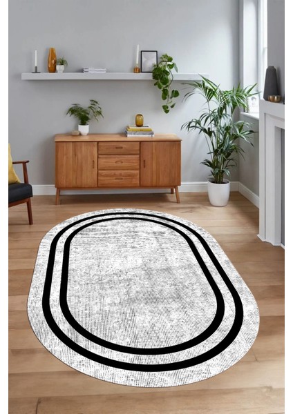 Dijital Kaymaz Yıkanabilir Çerçeveli Oval Yolluk Mutfak Salon Halısı, N-O-Çerçeveli-30-Beyaz, fırsatları