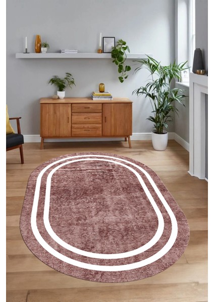 Dijital Kaymaz Yıkanabilir Çerçeveli Oval Yolluk Mutfak Salon Halısı, N-O-Çerçeveli-30-Bordo, fırsatları