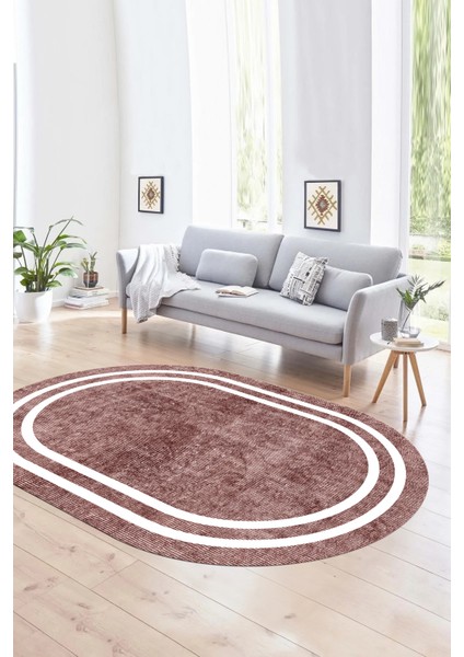 Dijital Kaymaz Yıkanabilir Çerçeveli Oval Yolluk Mutfak Salon Halısı, N-O-Çerçeveli-30-Bordo, indirimleri