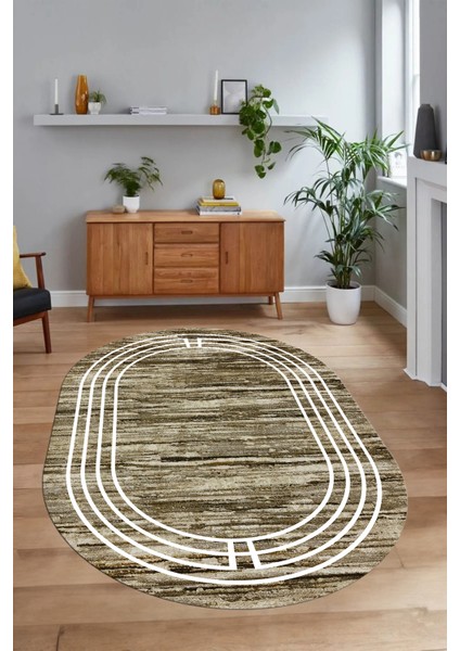 Dijital Kaymaz Yıkanabilir Çerçeveli Oval Yolluk Mutfak Salon Halısı, N-O-Çerçeveli-42-Kahve, fırsatları