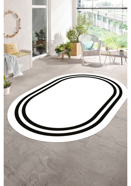 Dijital Kaymaz Yıkanabilir Çerçeveli Oval Yolluk Mutfak Salon Halısı, N-O-Çerçeveli-38-Beyaz, fiyatları