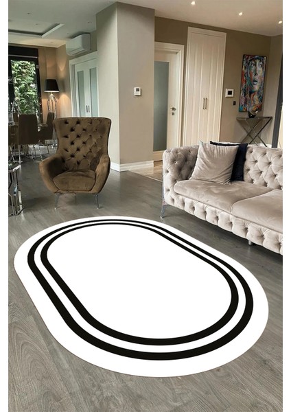 Dijital Kaymaz Yıkanabilir Çerçeveli Oval Yolluk Mutfak Salon Halısı, N-O-Çerçeveli-38-Beyaz, modelleri