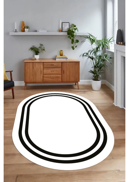 Dijital Kaymaz Yıkanabilir Çerçeveli Oval Yolluk Mutfak Salon Halısı, N-O-Çerçeveli-38-Beyaz, fırsatları
