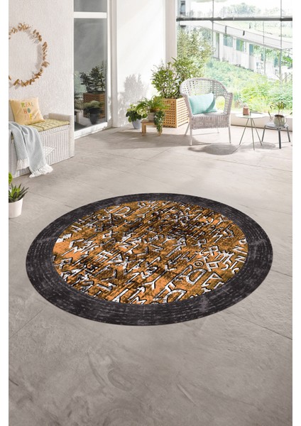 Dijital Kaymaz Yıkanabilir Çerçeveli Desen Yuvarlak Mutfak Salon Halısı, N-Y-Çerçeveli-16-Turuncu, fiyatları