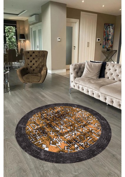 Dijital Kaymaz Yıkanabilir Çerçeveli Desen Yuvarlak Mutfak Salon Halısı, N-Y-Çerçeveli-16-Turuncu, modelleri