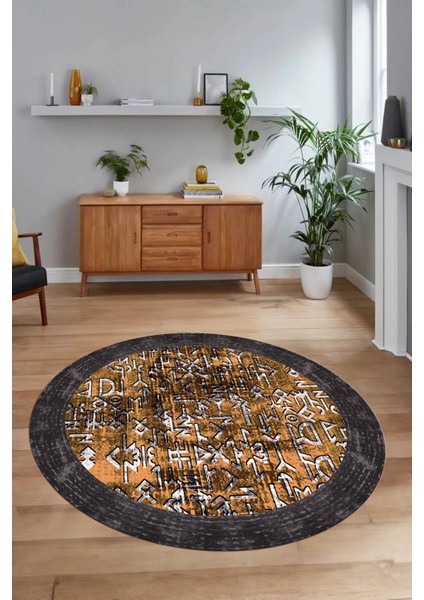 Dijital Kaymaz Yıkanabilir Çerçeveli Desen Yuvarlak Mutfak Salon Halısı, N-Y-Çerçeveli-16-Turuncu, fırsatları