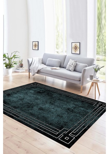 Dijital Baskılı Kaymaz Yıkanabilir Çerçeveli Yolluk Mutfak Salon Halısı, N-Çerçeveli-43-Mavi,
