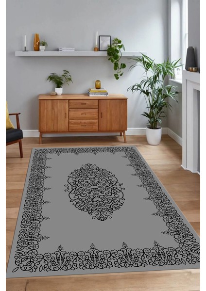 Dijital Baskılı Kaymaz Yıkanabilir Çerçeveli Yolluk Mutfak Salon Halısı, N-Çerçeveli-22-Gri, fırsatları