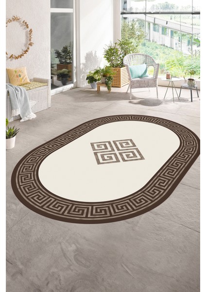 Dijital Kaymaz Yıkanabilir Çerçeveli Oval Yolluk Mutfak Salon Halısı, N-O-Çerçeveli-01-Kahve, fiyatları