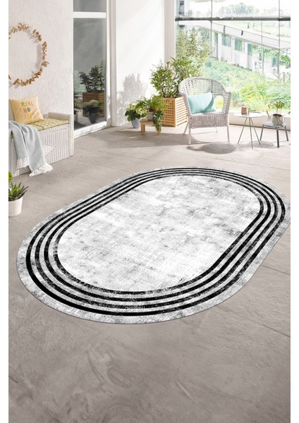 Dijital Kaymaz Yıkanabilir Çerçeveli Oval Yolluk Mutfak Salon Halısı, N-O-Çerçeveli-06-Gri, fiyatları