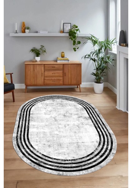 Dijital Kaymaz Yıkanabilir Çerçeveli Oval Yolluk Mutfak Salon Halısı, N-O-Çerçeveli-06-Gri, fırsatları