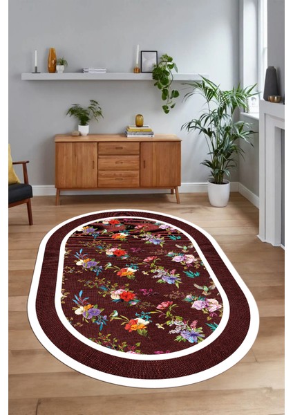 Dijital Kaymaz Yıkanabilir Çerçeveli Oval Yolluk Mutfak Salon Halısı, N-O-Çerçeveli-27-Bordo, fırsatları
