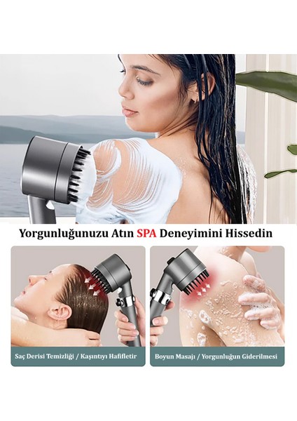 Gri Masaj Başlıklı Filtreli Fonksiyonlu Duş Başlığı Duş Başlığı Akrilik
