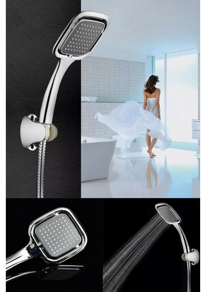Duş Seti Siyah Kare Banyo Duş Seti Hortum Mafsal ve Başlık Set