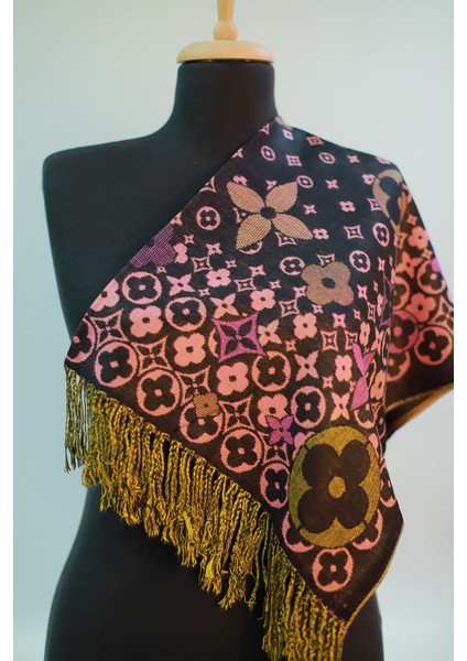 Siyah Pembe Pashmina Şal