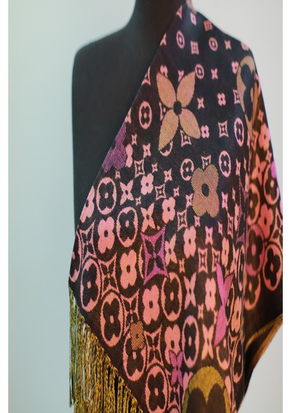 Siyah Pembe Pashmina Şal